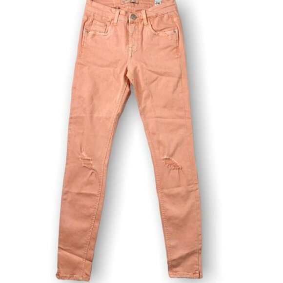 NWT ZARA TRAFALUC DENIM DISTRESSED  PASTE SUMMER SPRING JEANS WOMEN SIZE 2 - Picture 1 of 8